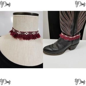One Pc Burgundy Cream Fringe Boot Bling Choker